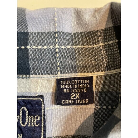 Company One Women Blue/Lavender Plaid Button Up Short Sleeve Womens SIze 2X - Picture 7 of 8